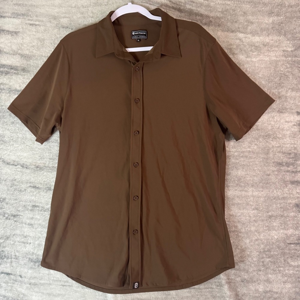 Born Primitive Mens XL Brown Short Sleeve Tailored Fit Performance Button Shirt